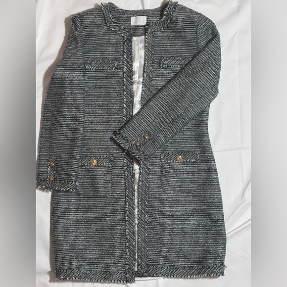 Women's Black and White Tweed Coat - IT 42 - Picture 1 of 5